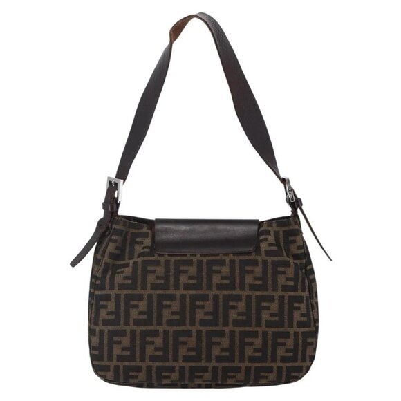 FENDI Zucca Canvas Mamma Baguette Shoulder Bag Black Brown Silver Auth SW1723 - Picture 3 of 16